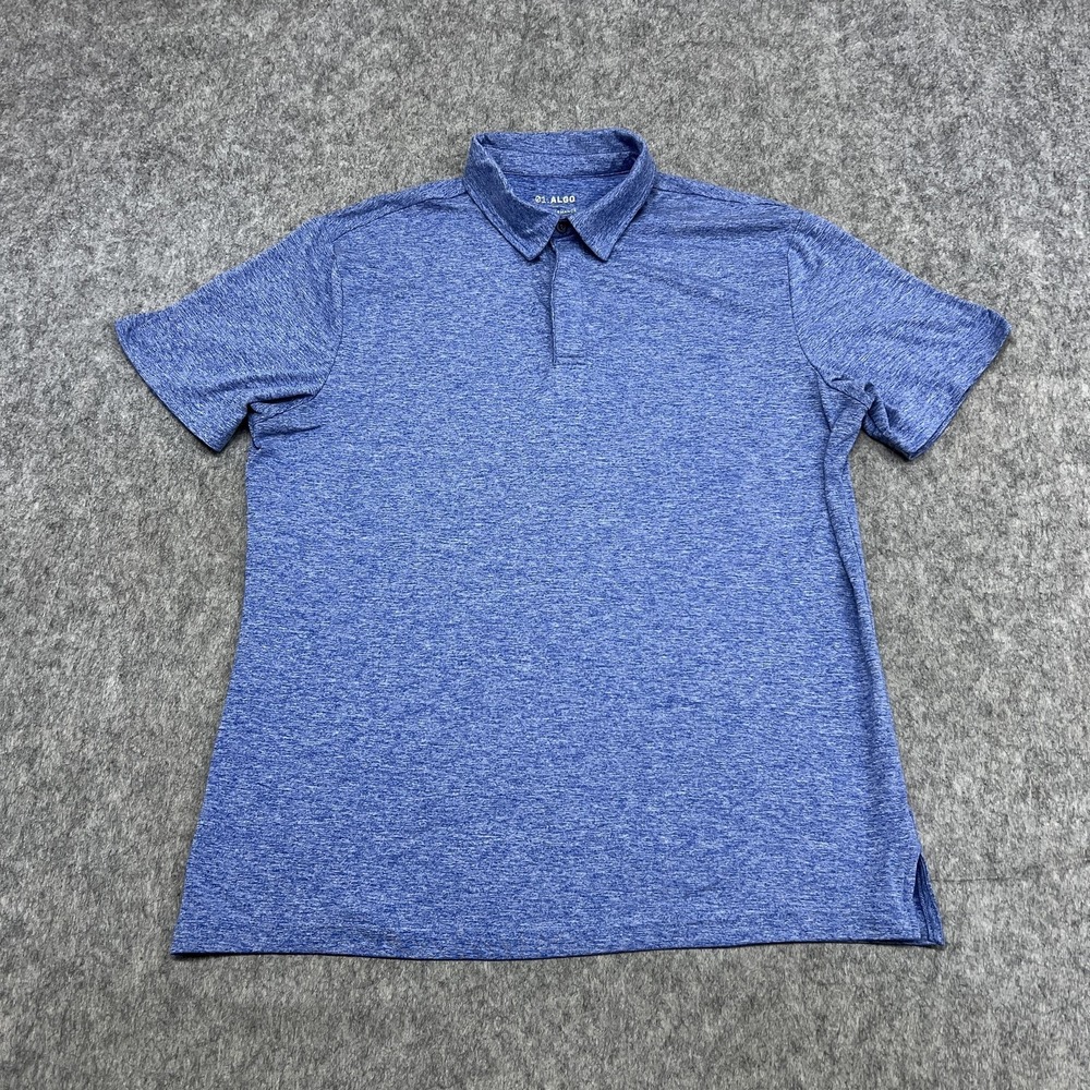 01.ALGO Polo Shirt Mens Large Blue Quick Dry Stretch UV SPF 40 Golf Performance